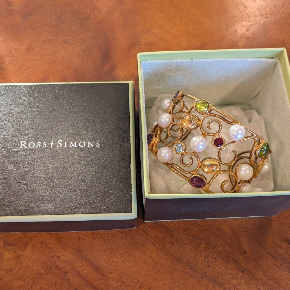 Ross & Simons 18k Gold over Sterling Cuff Bracelet w Cultured Pearls